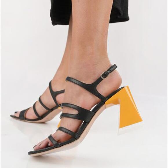 ALOHAS NWOT Aubrey Strappy Yellow Block Heel Square Toe Sandal Size 37/6.5 - Picture 4 of 16